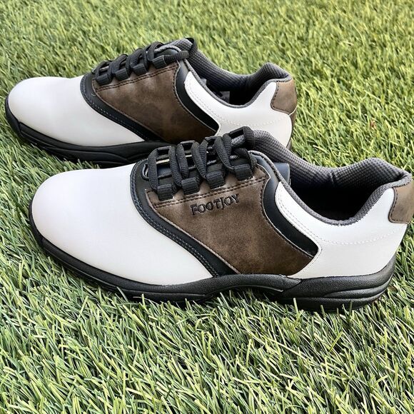 New FootJoy Men\'s GreenJoys Golf Spiked Shoes 8M White/Brown Upper Red Bottom main image 4